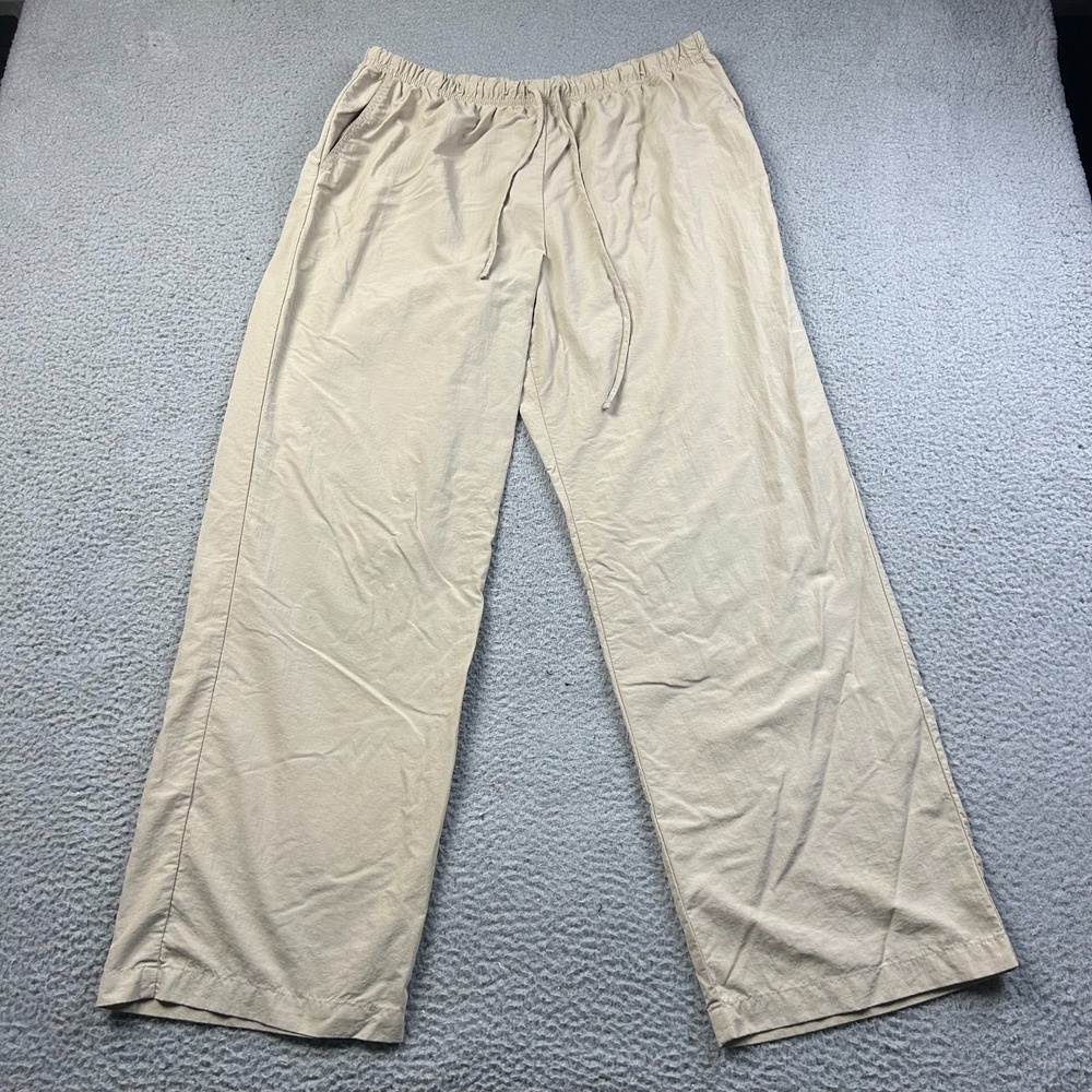 Solumbra Drawstring Pants Women 16 Tan Khaki UPF 100 Lightweight Wide Leg USA